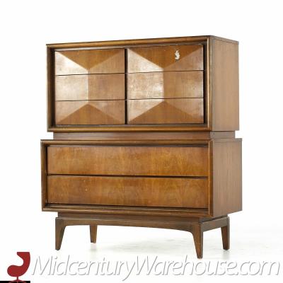  United Furniture Corporation United Diamond Mid Century Walnut Highboy Dresser