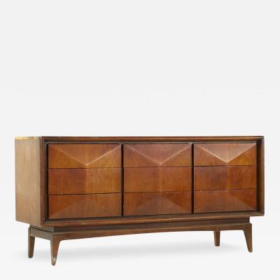  United Furniture Corporation United Diamond Mid Century Walnut Lowboy 9 Drawer Dresser