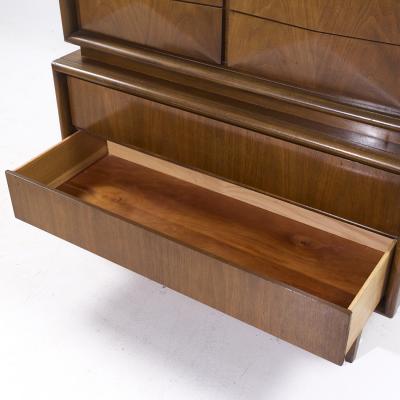  United Furniture Corporation United Furniture Mid Century Diamond Walnut Highboy Dresser