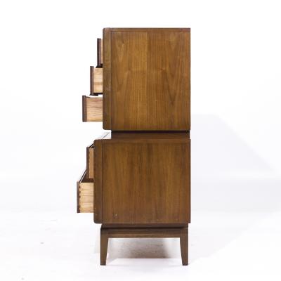  United Furniture Corporation United Furniture Mid Century Diamond Walnut Highboy Dresser