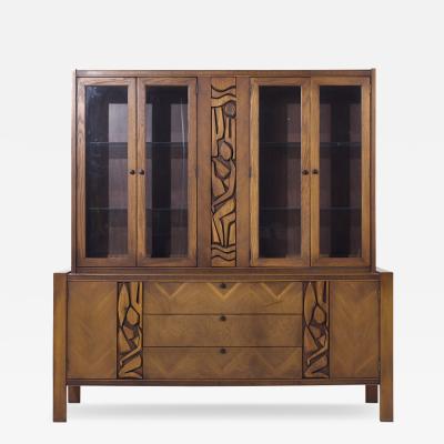  United Furniture Corporation United Mid Century Tiki Walnut Credenza and Hutch