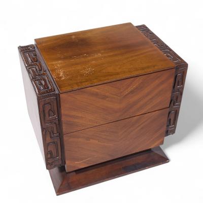  United Furniture Corporation United Mid Century Walnut Tiki Brutalist Nightstands Pair