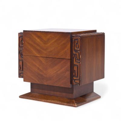  United Furniture Corporation United Mid Century Walnut Tiki Brutalist Nightstands Pair