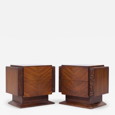  United Furniture Corporation United Mid Century Walnut Tiki Brutalist Nightstands Pair