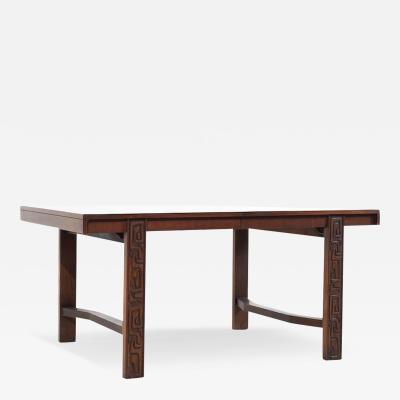  United Furniture Corporation United Tiki Brutalist Mid Century Walnut Expanding Dining Table with 2 Leaves