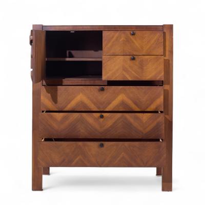  United Furniture Corporation United Tiki Brutalist Mid Century Walnut Gentleman s Chest Highboy Dresser