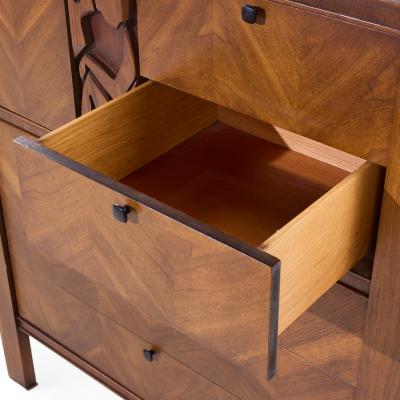  United Furniture Corporation United Tiki Brutalist Mid Century Walnut Gentleman s Chest Highboy Dresser