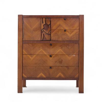  United Furniture Corporation United Tiki Brutalist Mid Century Walnut Gentleman s Chest Highboy Dresser
