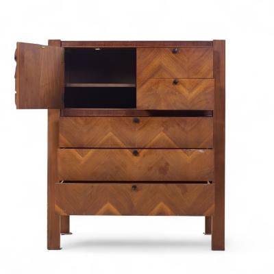  United Furniture Corporation United Tiki Brutalist Mid Century Walnut Gentleman s Chest Highboy Dresser