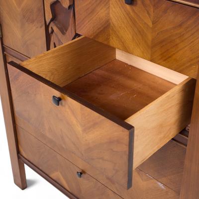  United Furniture Corporation United Tiki Brutalist Mid Century Walnut Gentleman s Chest Highboy Dresser