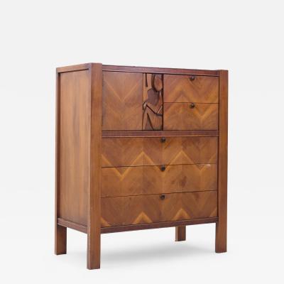  United Furniture Corporation United Tiki Brutalist Mid Century Walnut Gentleman s Chest Highboy Dresser