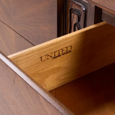  United Furniture Corporation United Tiki Brutalist Mid Century Walnut Lowboy Dresser