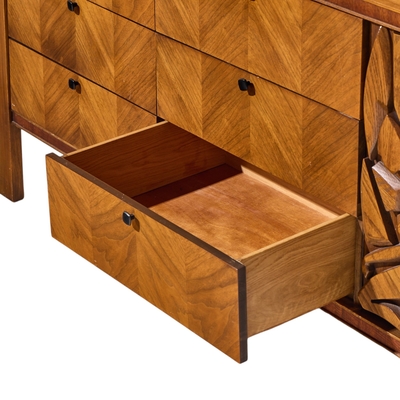  United Furniture Corporation United Tiki Brutalist Mid Century Walnut Lowboy Dresser