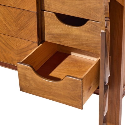  United Furniture Corporation United Tiki Brutalist Mid Century Walnut Lowboy Dresser