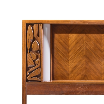  United Furniture Corporation United Tiki Brutalist Mid Century Walnut Queen Headboard