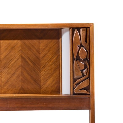  United Furniture Corporation United Tiki Brutalist Mid Century Walnut Queen Headboard