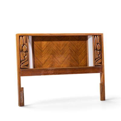  United Furniture Corporation United Tiki Brutalist Mid Century Walnut Queen Headboard