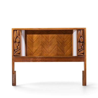  United Furniture Corporation United Tiki Brutalist Mid Century Walnut Queen Headboard