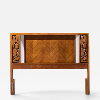  United Furniture Corporation United Tiki Brutalist Mid Century Walnut Queen Headboard