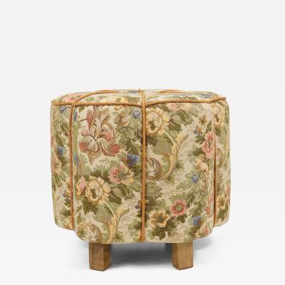  Up Z vody Art Deco Floral Tapestry Stool Tabouret Pouf Ottoman Vienna Austria 1930s