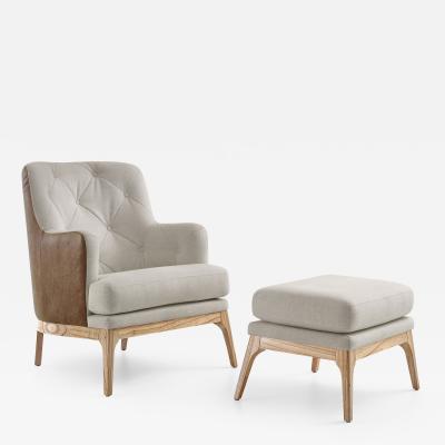  Uultis Design Athos Armchair and Stool in Teak Leather and Fabric