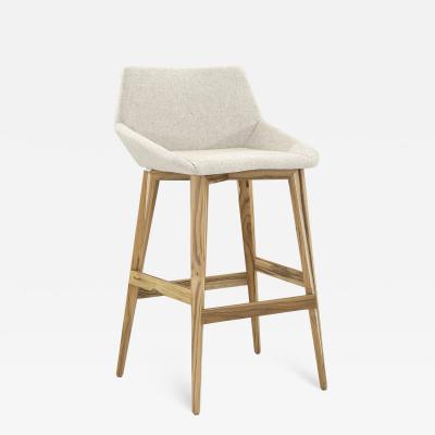  Uultis Design Cubi Stool in Teak and Light Beige Fabric Counter or Bar Stool 