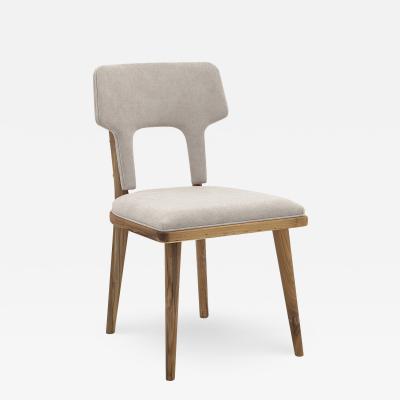  Uultis Design Fork Dining Chair in Light Beige Fabric and Teak Wood Finish Set of 2