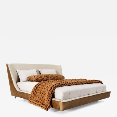  Uultis Design Musa Bed in Brown Leather and Light Beige Fabric