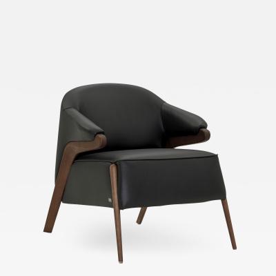  Uultis Design Osa Upholstered Armchair in Walnut Frame and Black Leather