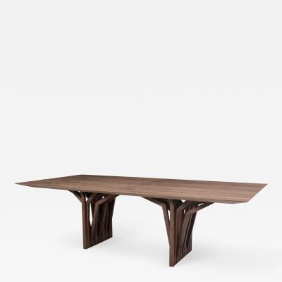  Uultis Design Radi Dining Table with a Walnut Veneered Top Roofing Anchor Table Base