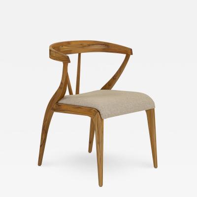  Uultis Design Shaped Mat Dining Chair in Teak with Open Back and Ivory Fabric Seat Cushion