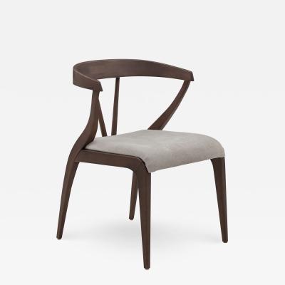  Uultis Design Shaped Mat Dining Chair in Walnut with Open Back and Light Gray Fabric