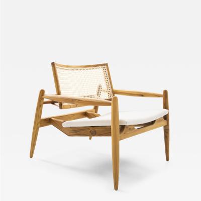 Uultis Design Soho Curved Cane Back Chair in Teak and Light Beige Fabric