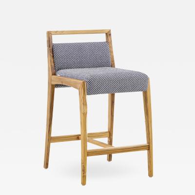  Uultis Design Sotto Counter Stool in Gray Fabric and Teak Wood