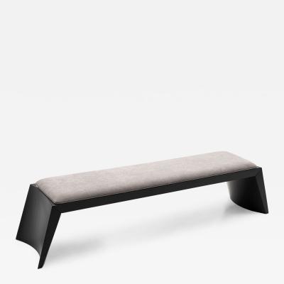  Uultis Design Trapezio Bench 4 Seats in Black Wood Finish and Gray Fabric