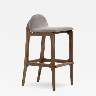  Uultis Design Ura Counter Stool in Teak Base and Upholstered Light Grey Seat