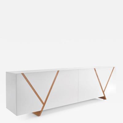  Uultis Design Ypis Sideboard Featuring Geometric Marquetry Shapings on the Doors in Teak