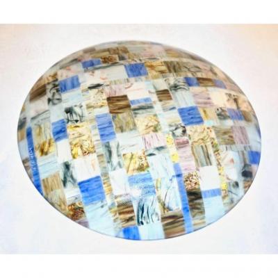  V v Glass Contemporary Italian Blue Pink Yellow Copper Murano Art Glass Mosaic Centerpiece