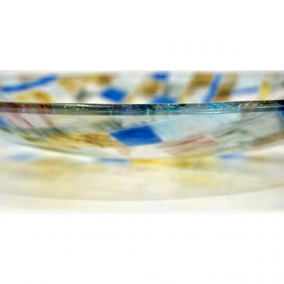  V v Glass Contemporary Italian Blue Pink Yellow Copper Murano Art Glass Mosaic Centerpiece
