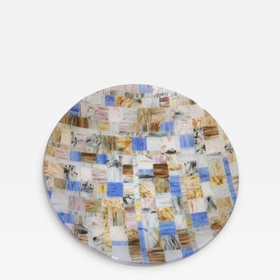  V v Glass Contemporary Italian Blue Pink Yellow Copper Murano Art Glass Mosaic Centerpiece