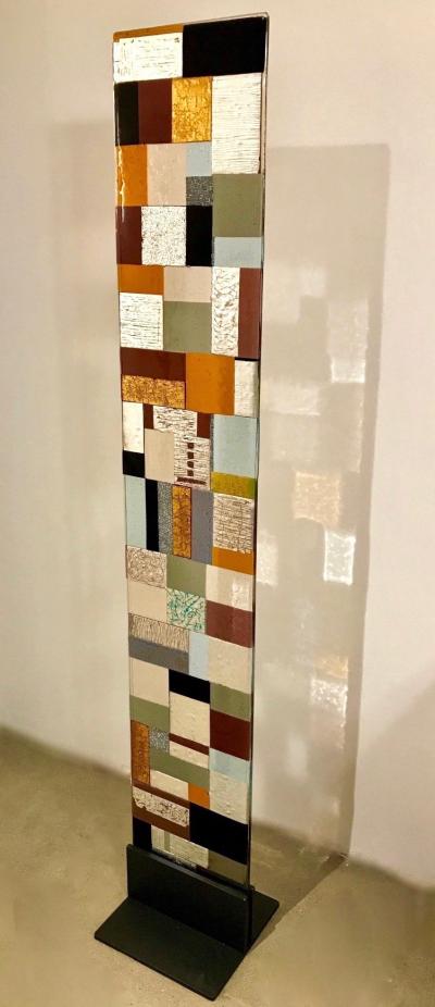  V v Glass Contemporary Italian Murano Glass Silver Gold Colorful Mosaic Panel Sculpture