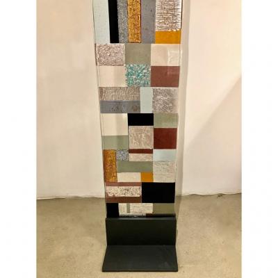  V v Glass Contemporary Italian Murano Glass Silver Gold Colorful Mosaic Panel Sculpture