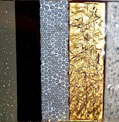  V v Glass Contemporary Italian Murano Glass Silver Gold Colorful Mosaic Panel Sculpture