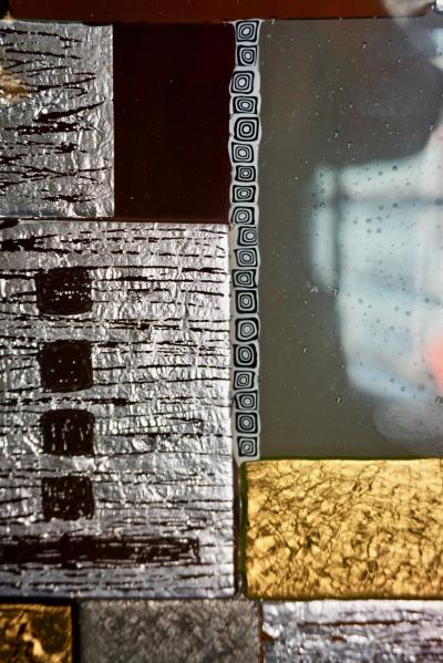  V v Glass Contemporary Italian Murano Glass Silver Gold Colorful Mosaic Panel Sculpture