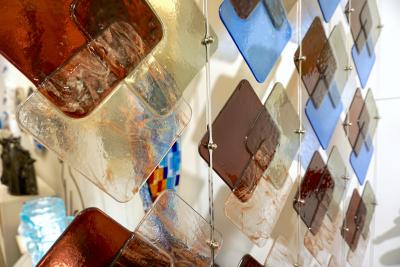  V v Glass Organic Modern Italian Geometric Gray Purple Aqua Murano Glass Curtain Divider