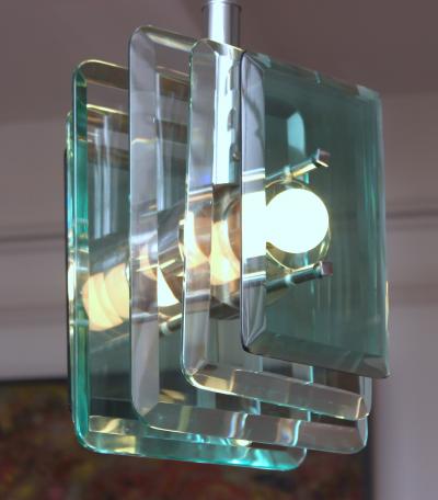  VECA Mid Century Modern Green Tint Glass Pendant by VECA Italy 1960