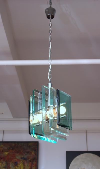  VECA Mid Century Modern Green Tint Glass Pendant by VECA Italy 1960
