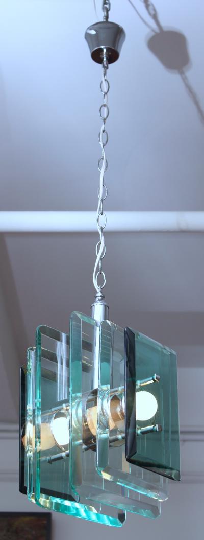  VECA Mid Century Modern Green Tint Glass Pendant by VECA Italy 1960