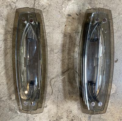  VECA Pair of 2 Italian Double Glass Sconces By VECA 1980s
