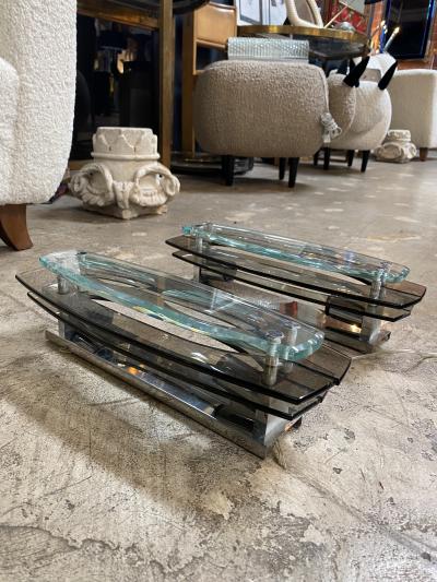 VECA Pair of 2 Italian Double Glass Sconces By VECA 1980s